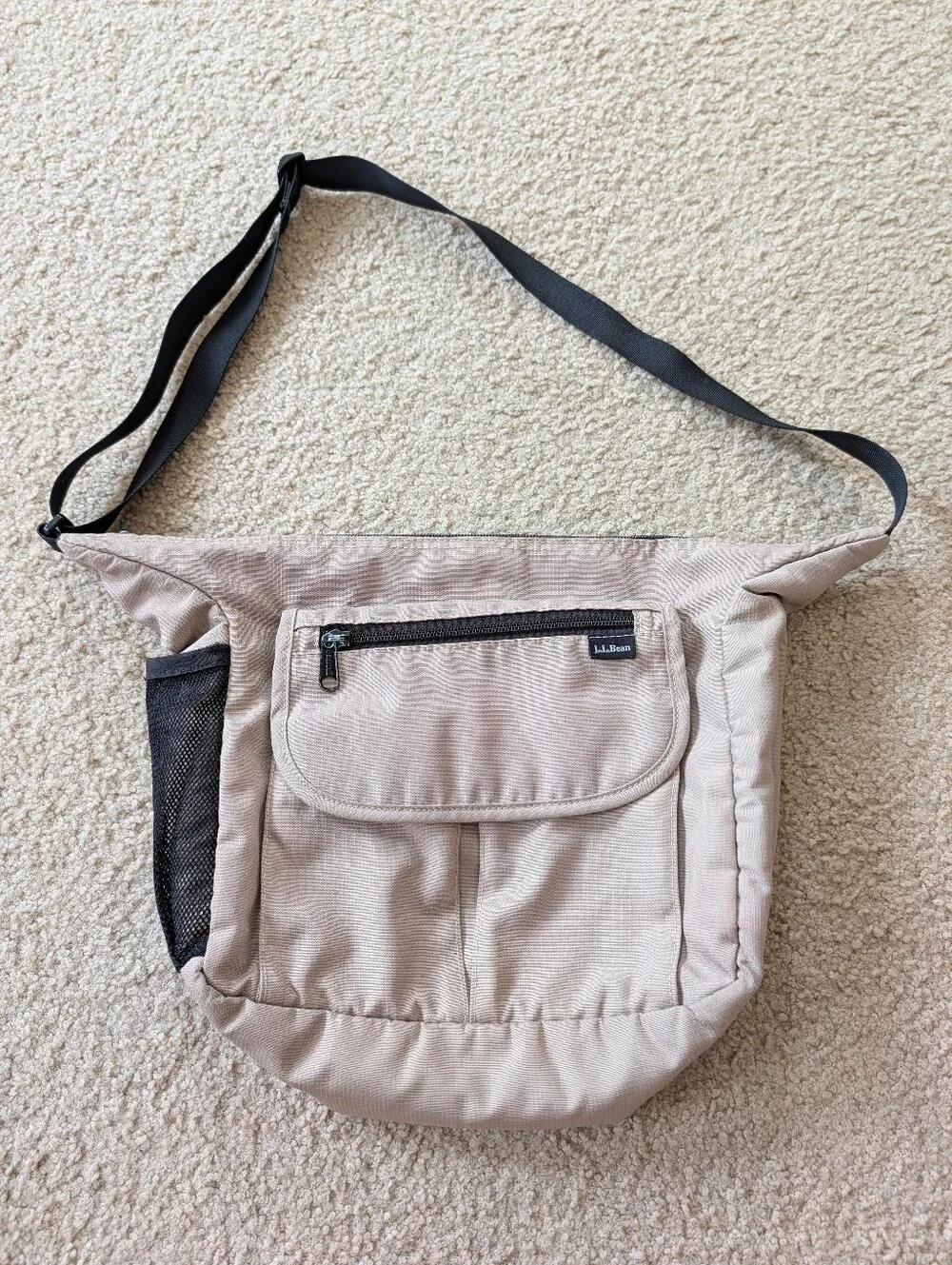 L.L. Bean Taupe Messenger Bag with Black Strap